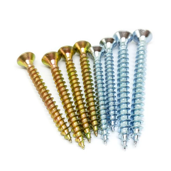 DIN7505 Yellow Zinc Plated Carbon Steel C1022A Pozi Drive Flat Countersunk Csk Head Wood Self Tapping Chipboard Screws